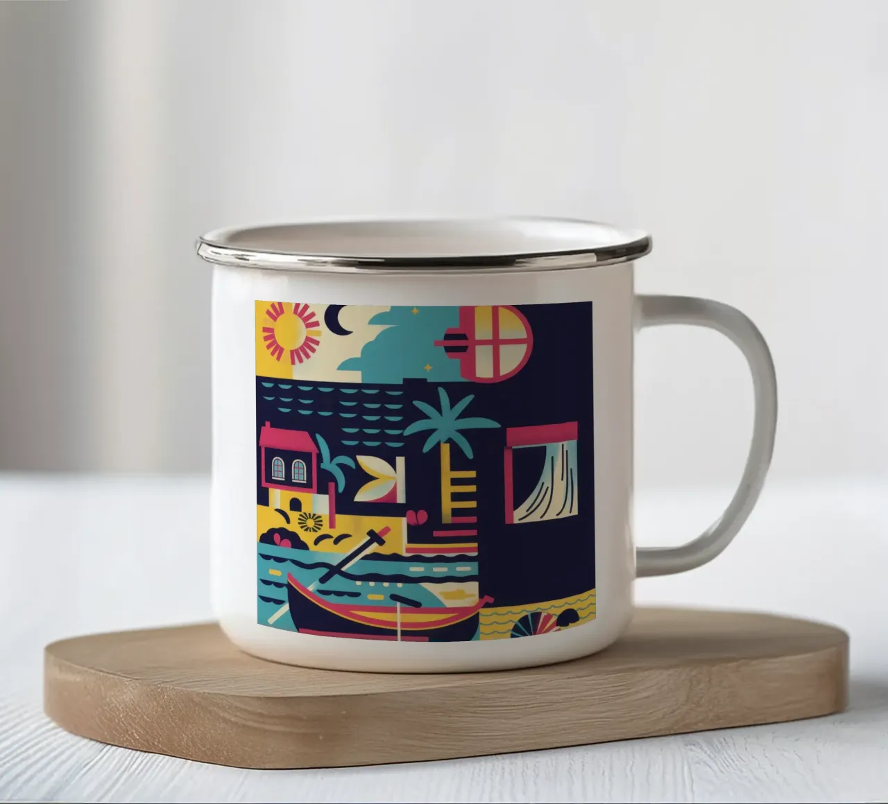 Nocturnal Geometric Harbor enamel mug by Prism Ritual