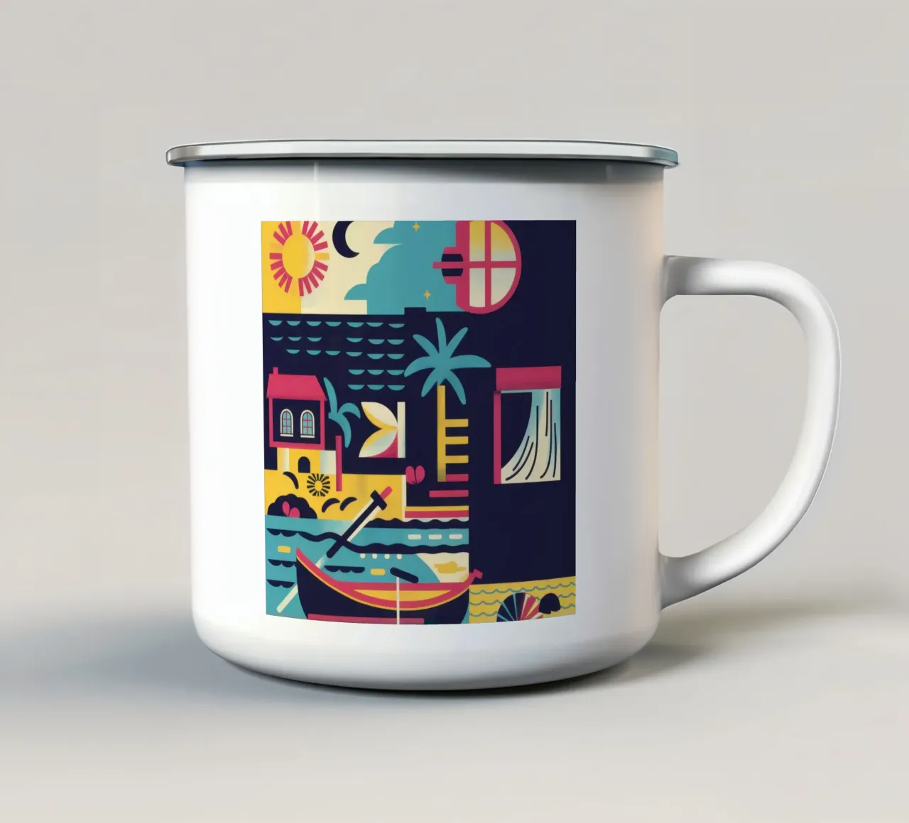 Nocturnal Geometric Harbor enamel mug by Prism Ritual