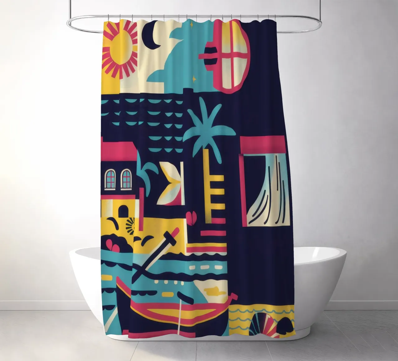 Nocturnal Geometric Harbor shower curtain by Prism Ritual