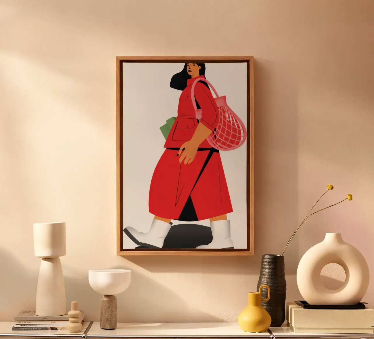 Donna con cappotto rosso tela con Cornice a cassetta da Veil Maya