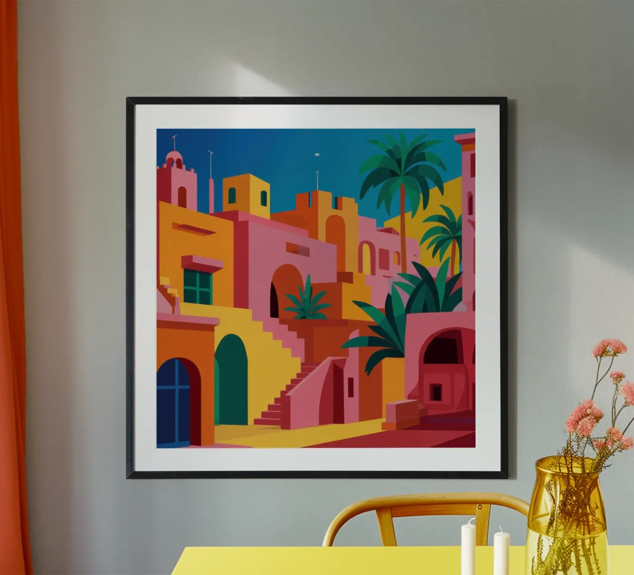 Idilliaco villaggio della valle poster con telaio in alluminio da Solar Paint