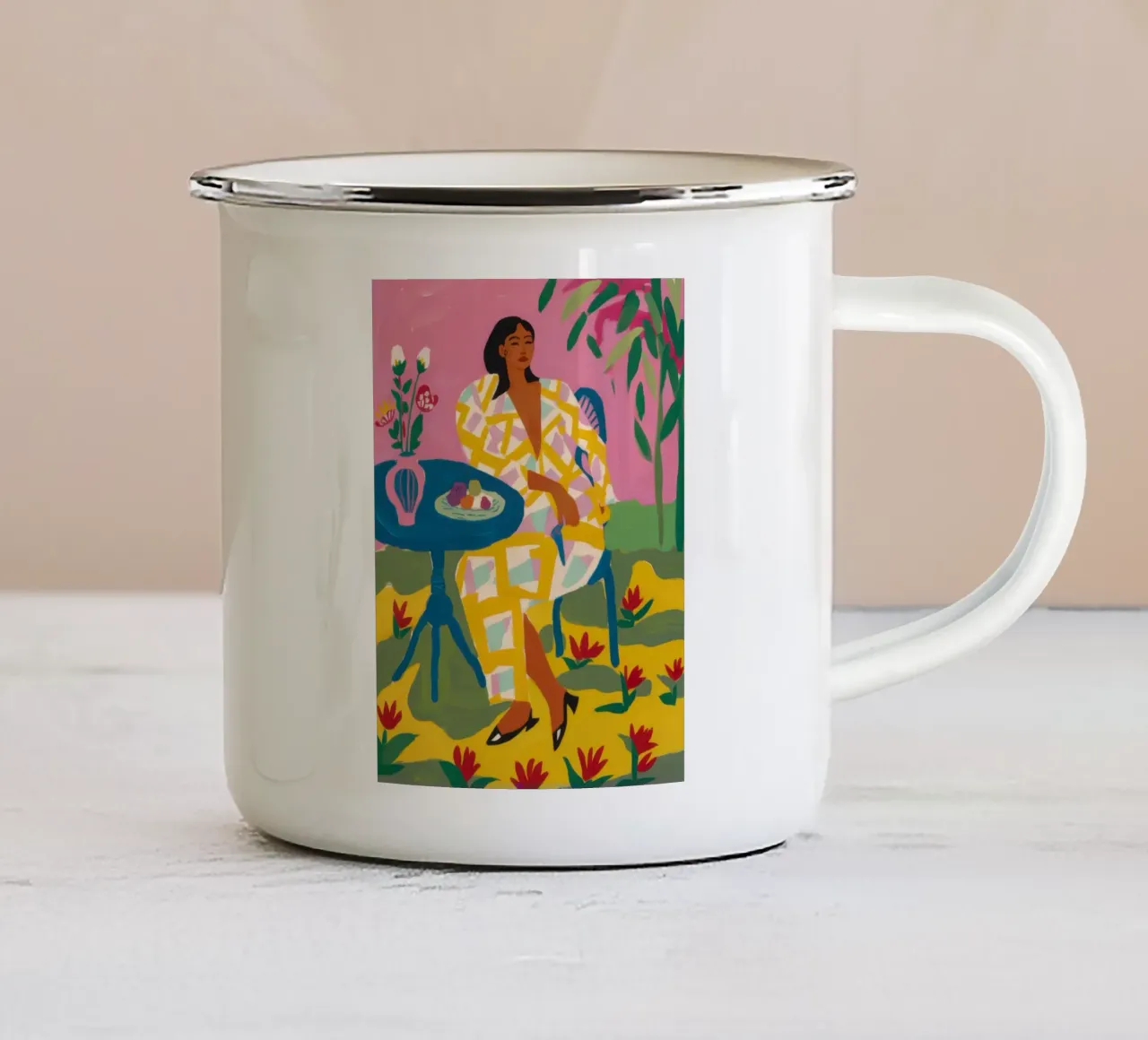 Pomeriggio del Garden Cafe tazza in smalto da Veil Maya