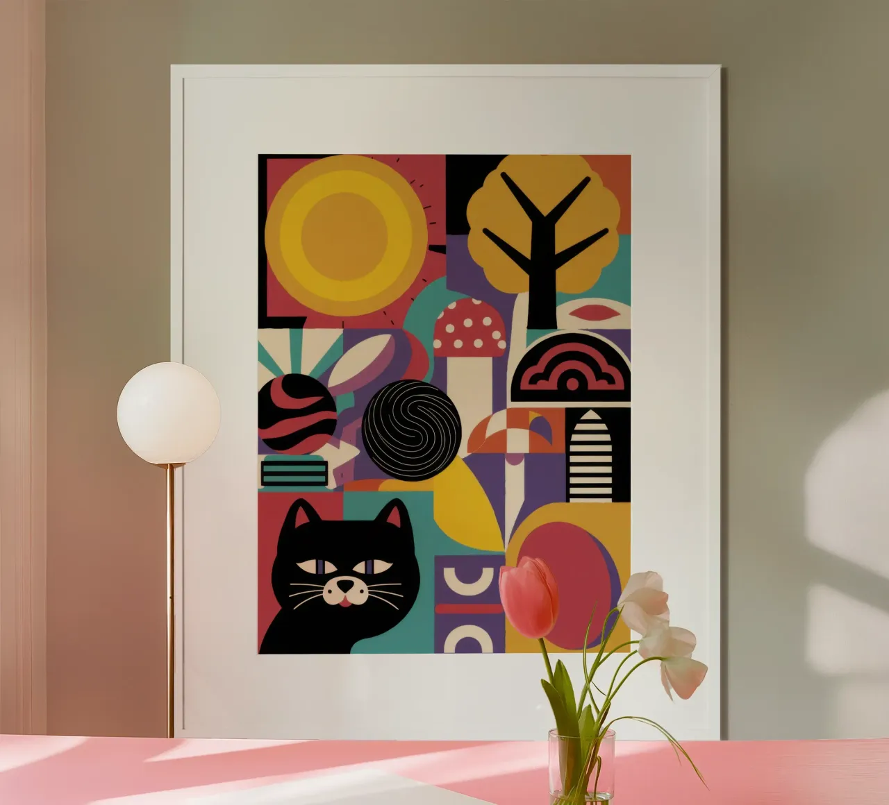 Paesaggio del gatto mistico poster con telaio in legno da Solar Paint