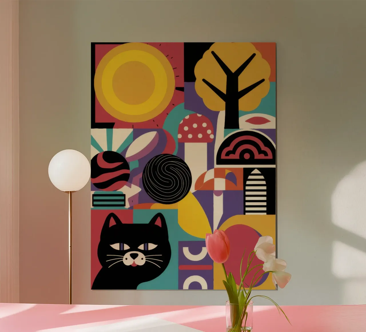 Paesaggio del gatto mistico poster con telaio in legno da Solar Paint