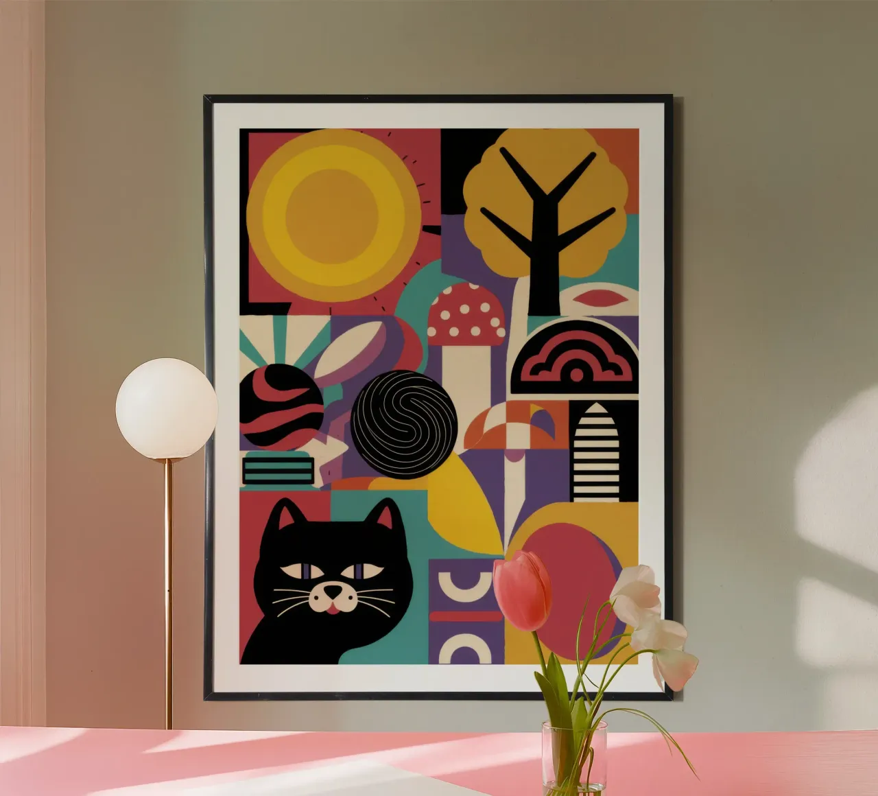 Paesaggio del gatto mistico poster con telaio in legno da Solar Paint