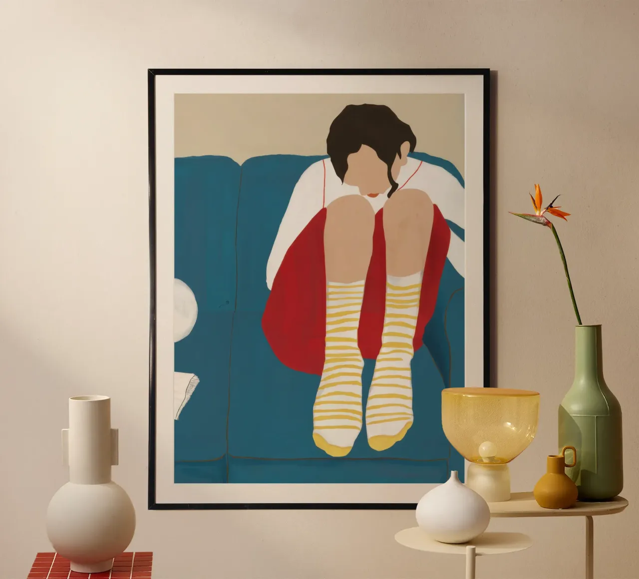Solitudine a strisce poster con telaio in legno da Bring Haven