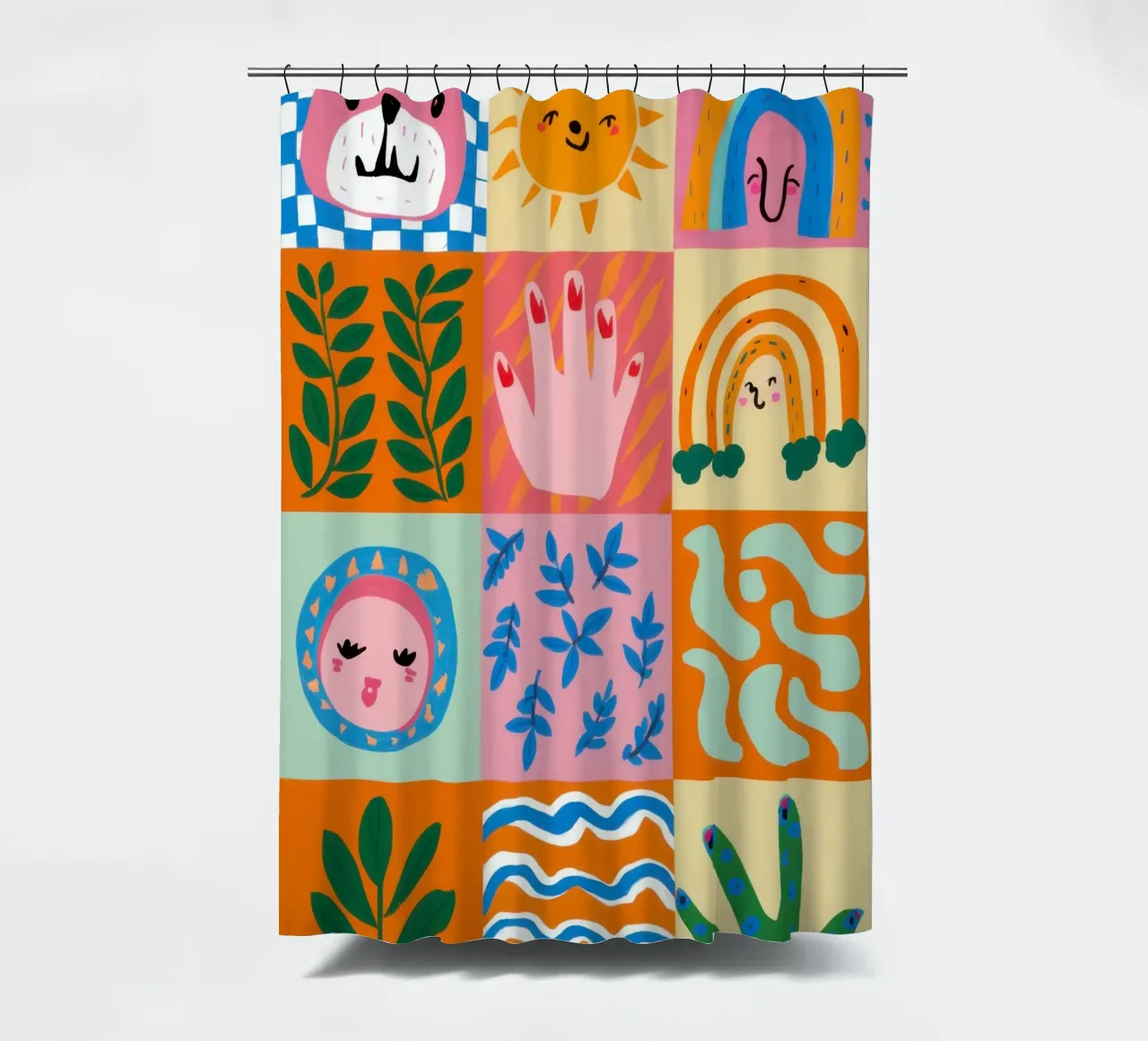 Joyful Doodle Grid shower curtain by Bring Haven