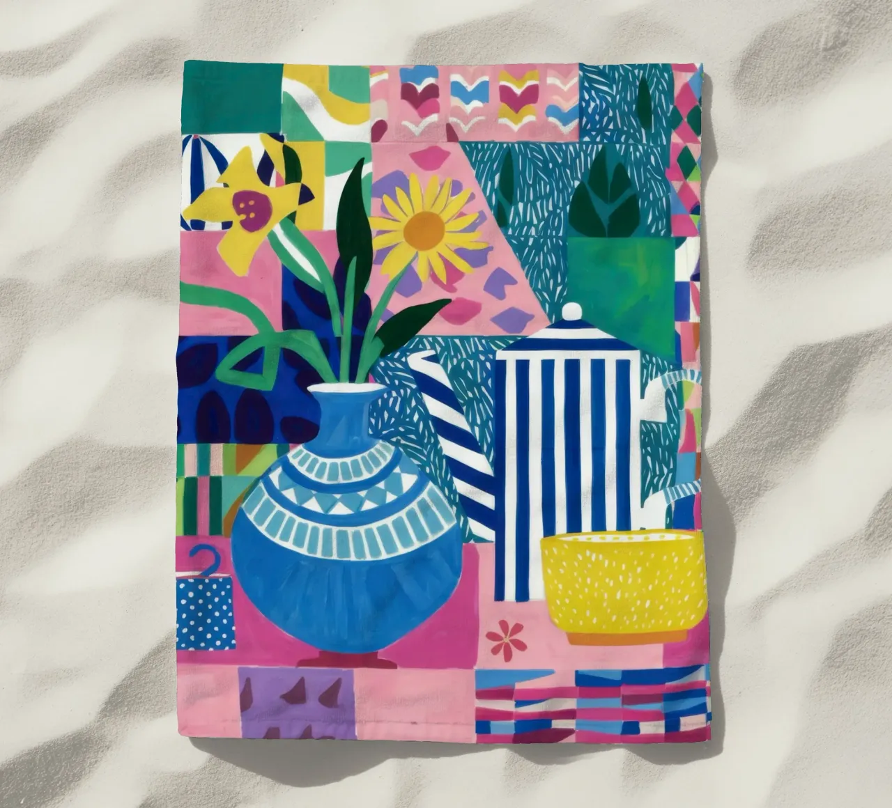 Eclectic Blue Bouquet beach towel by Solar Paint