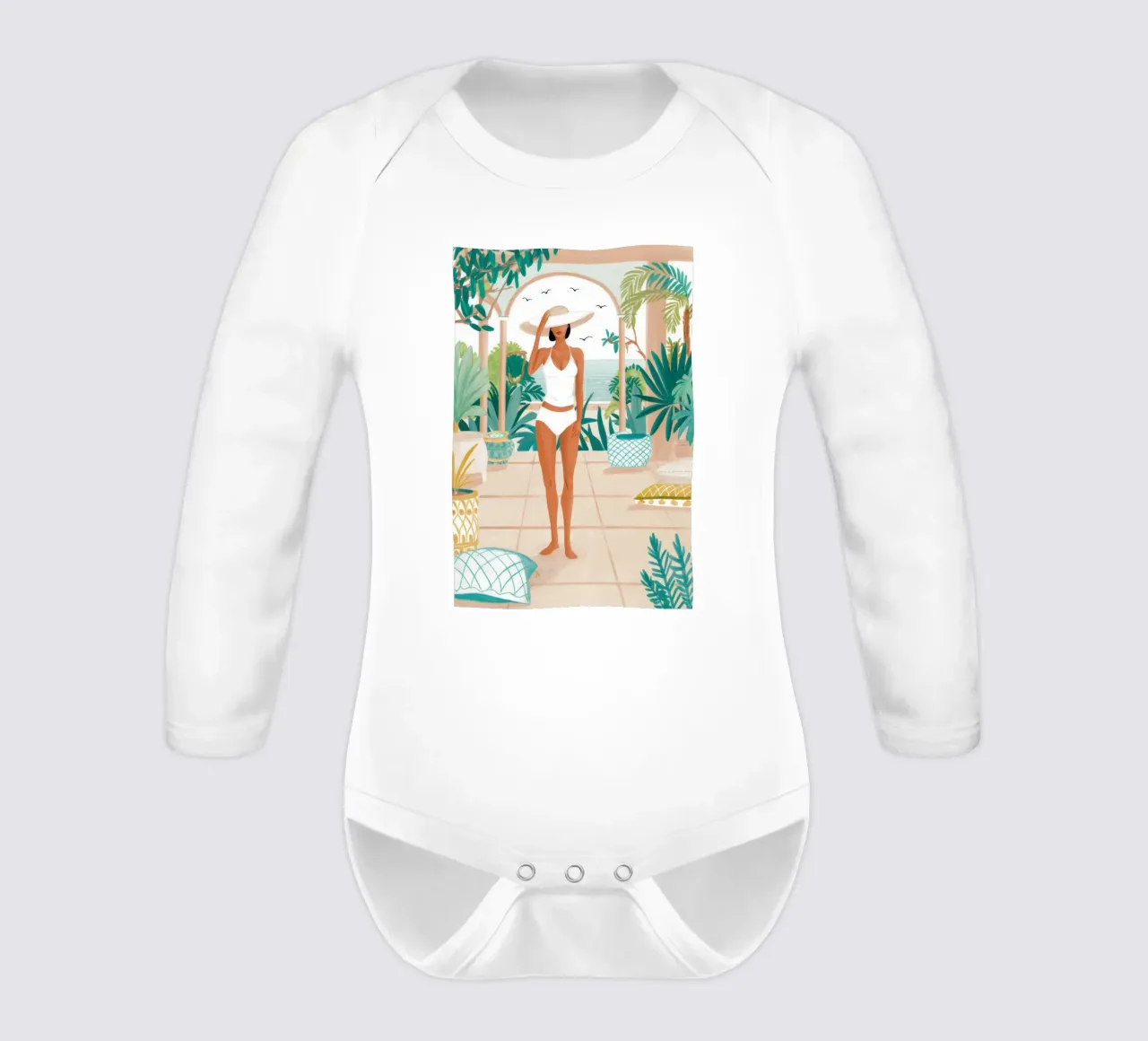 SunKissed Botanical Repose long-sleeve baby romper by Prism Ritual