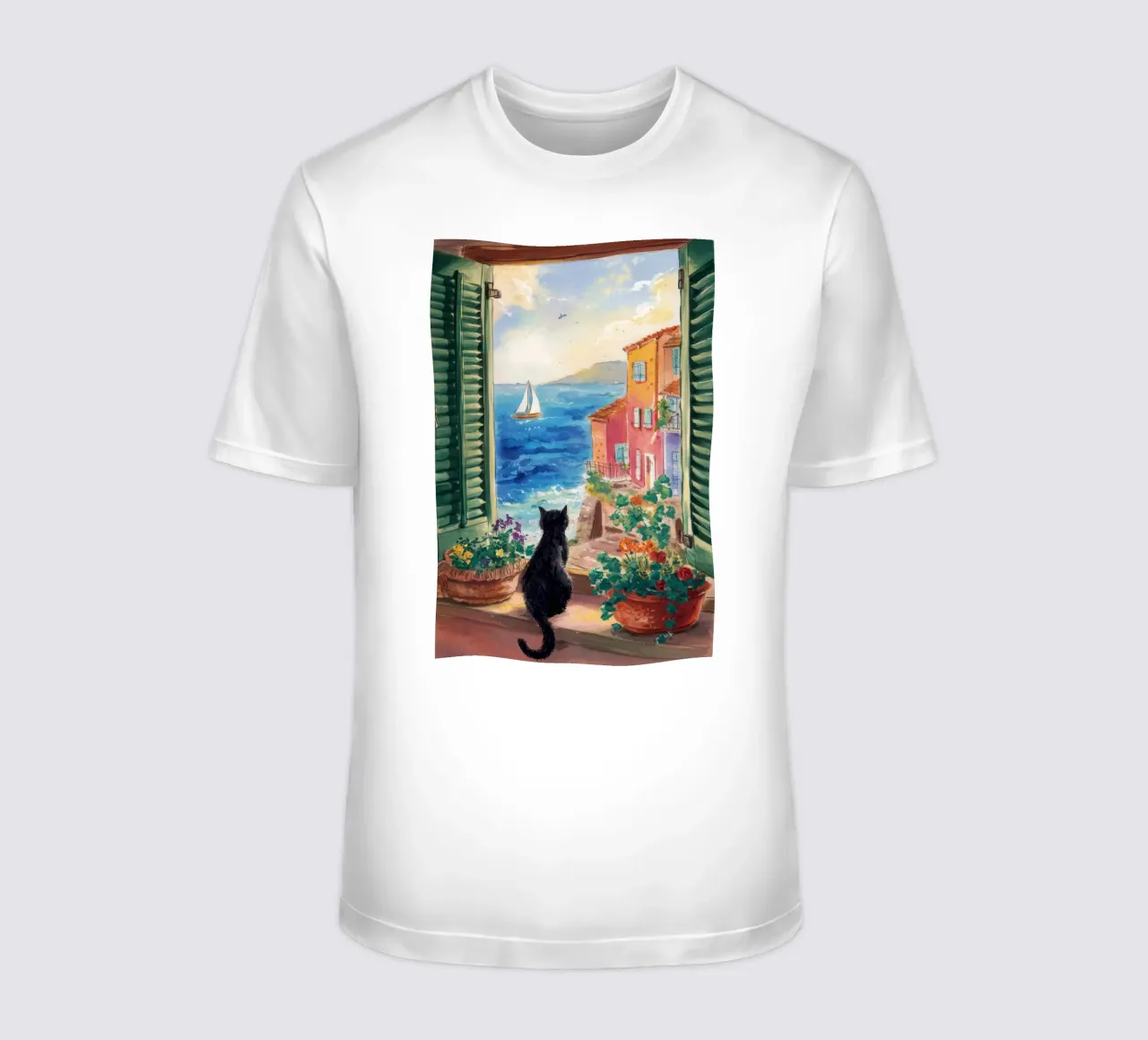 Vue de la Riviera féline t-shirt de Veil Maya