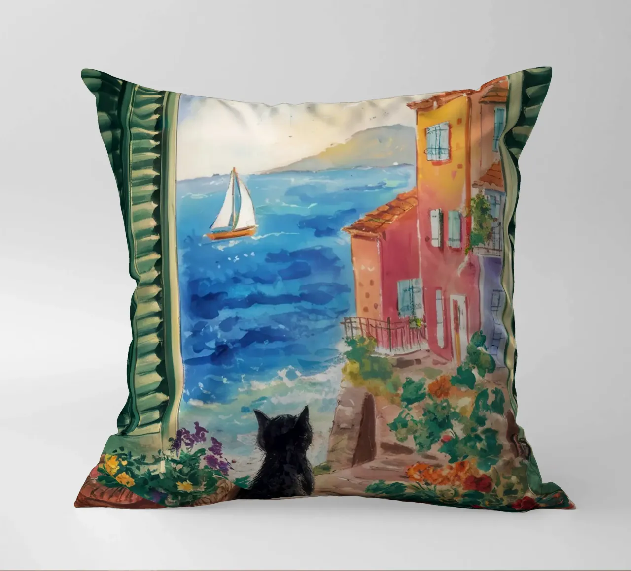 Vue de la Riviera féline coussin de Veil Maya
