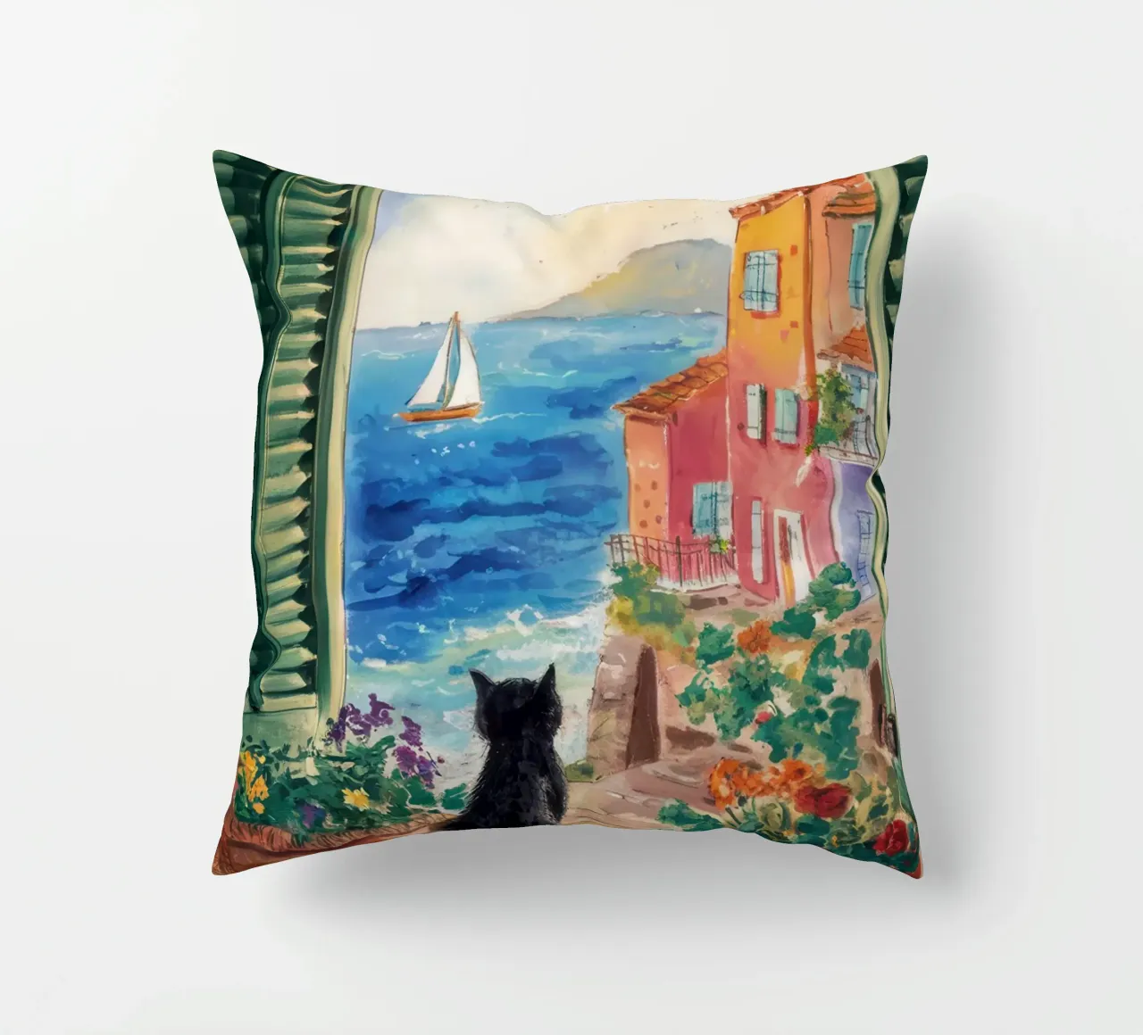 Vue de la Riviera féline coussin de Veil Maya
