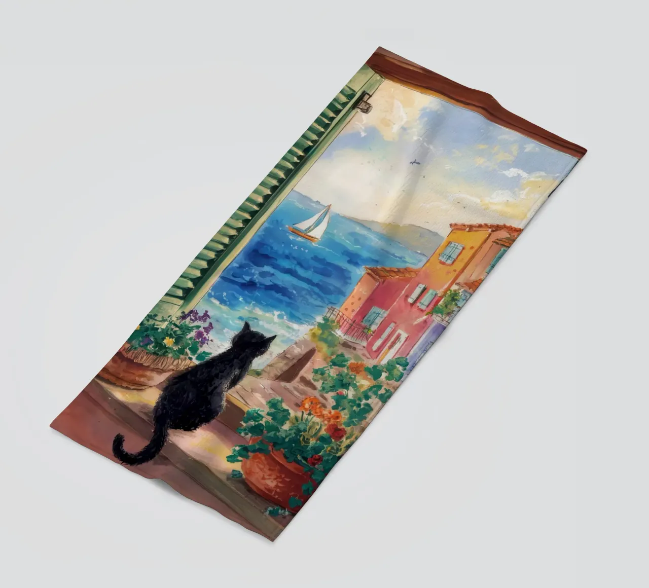 Feline Riviera Overlook beach towel by Veil Maya