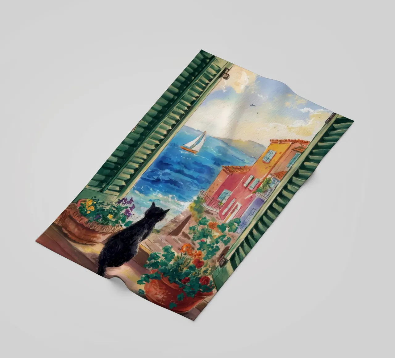 Feline Riviera Overlook beach towel by Veil Maya