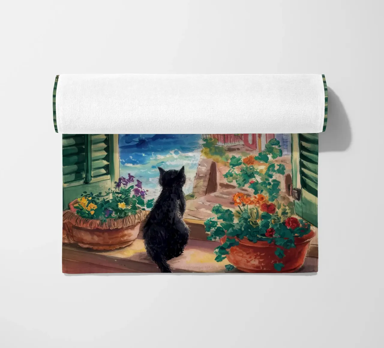 Feline Riviera Overlook beach towel by Veil Maya