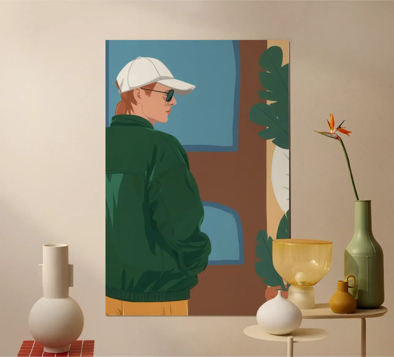 Contemplative Window Gaze poster with plastic frame by Veil Maya