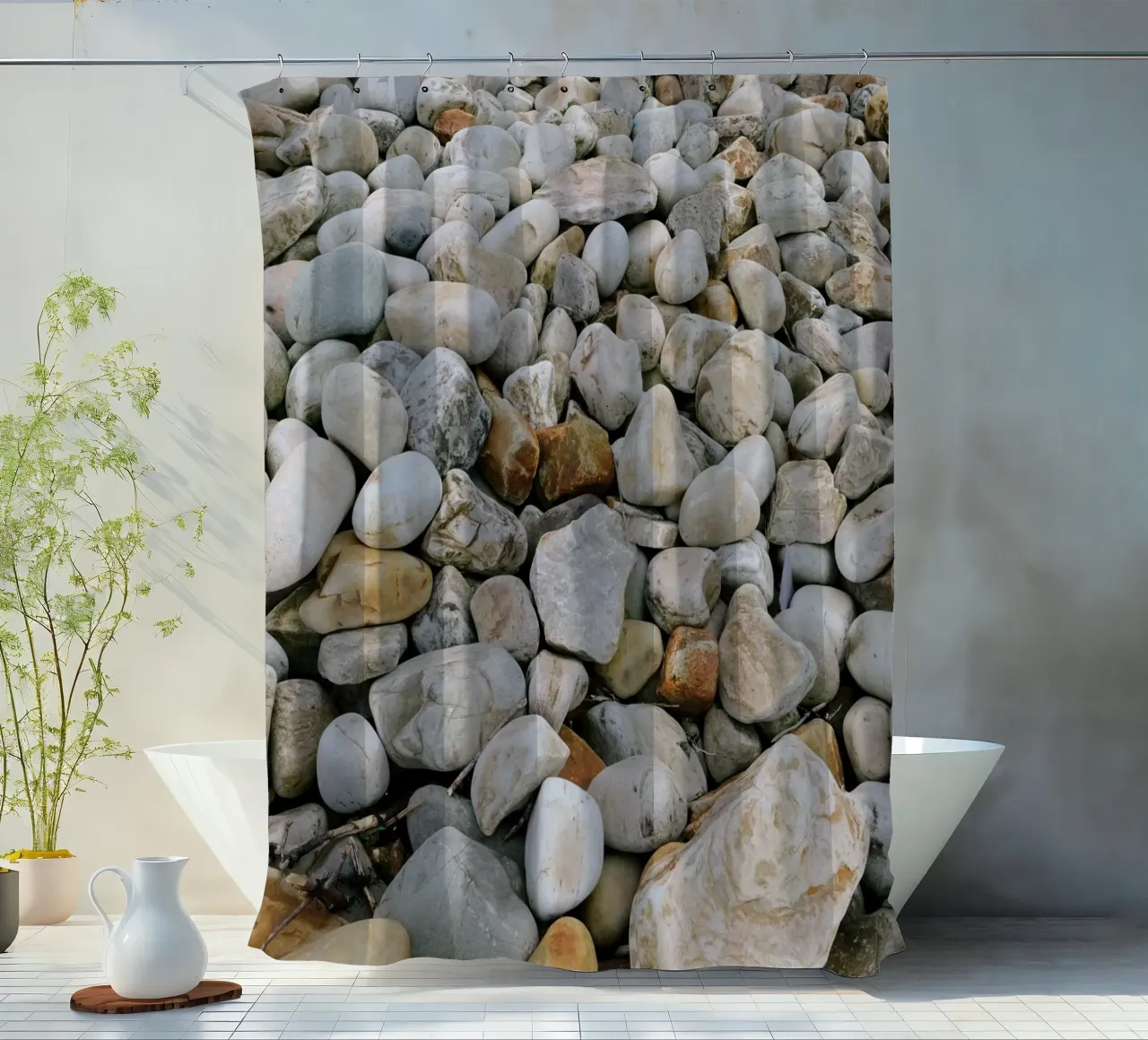 Stone by stone - tranquillity in diversity shower curtain by The Wild Creative Studio