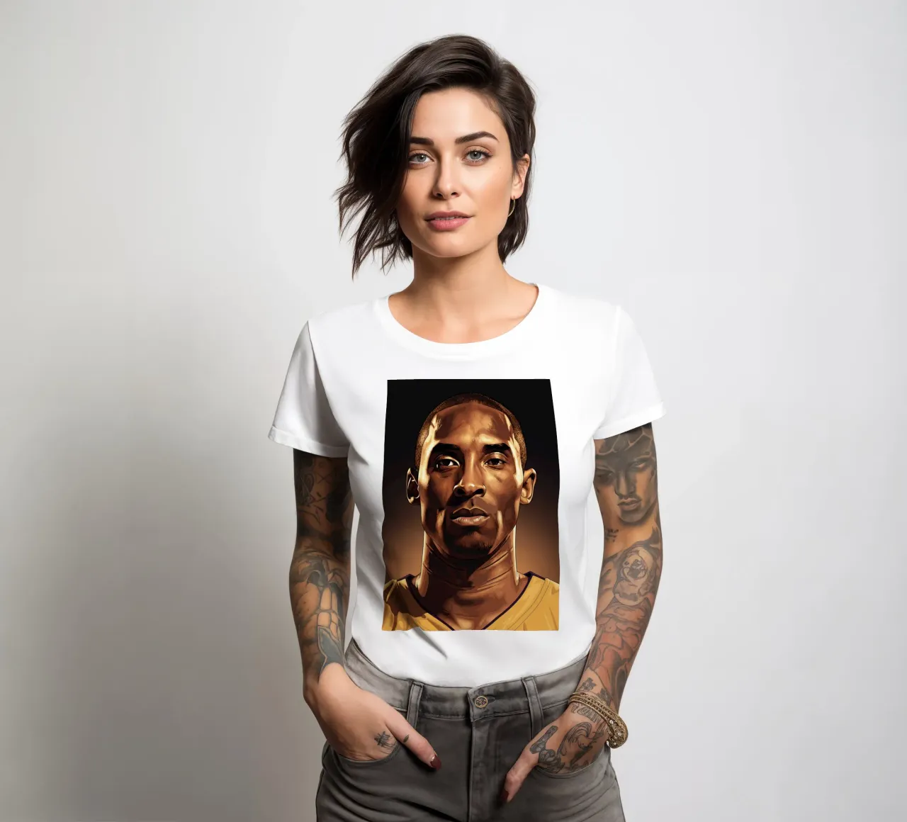 Kobe Bryant portrait (1) women's fitted t-shirt by Lembayung art