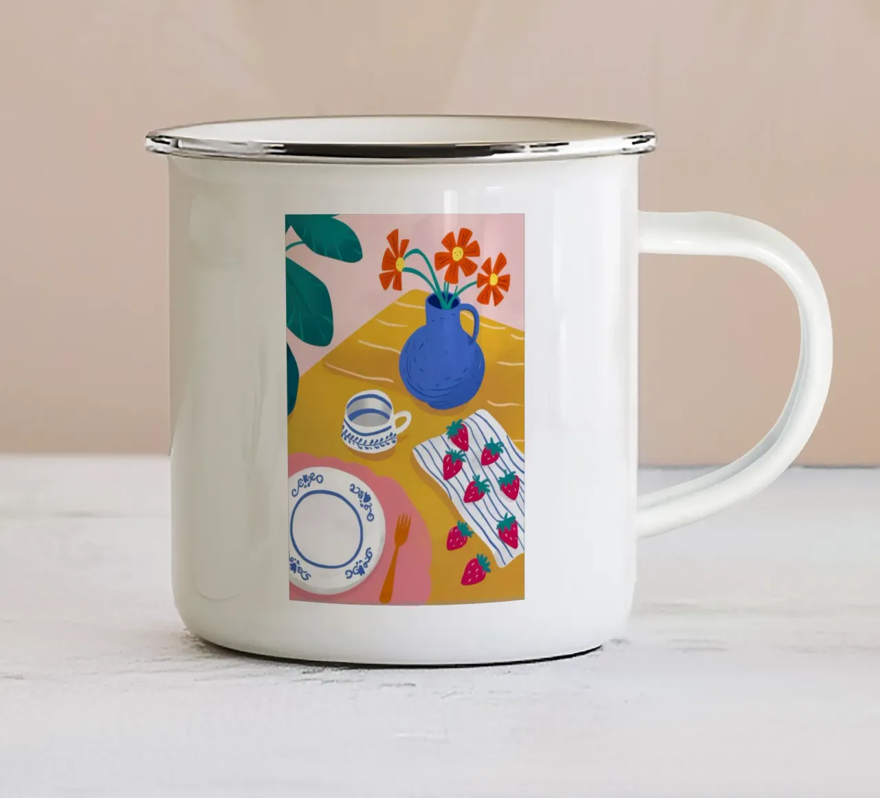 Vibrant Morning StillLife enamel mug by Prism Ritual