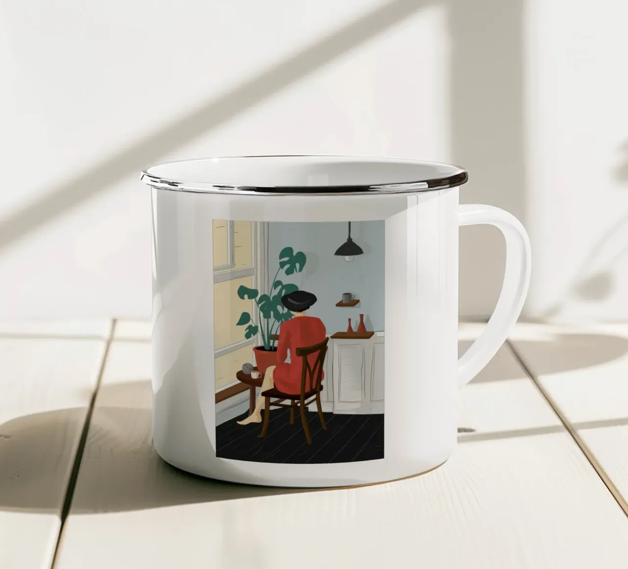 Accogliente angolo di lettura tazza in smalto da Veil Maya