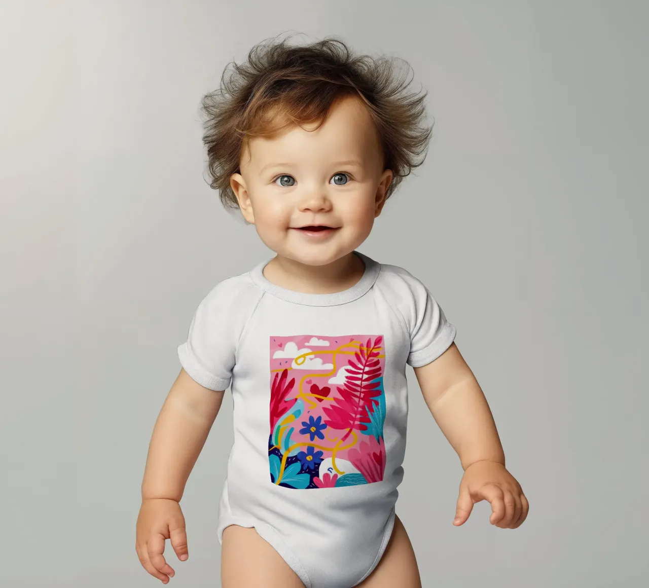 Electric Love Jungle short-sleeve baby romper by Bring Haven