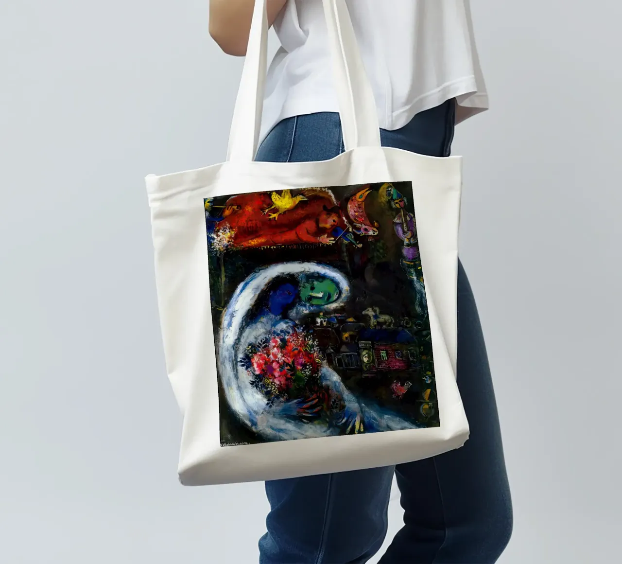 Sposa con volto blu marc chagall borsa in juta da MC Exhebition