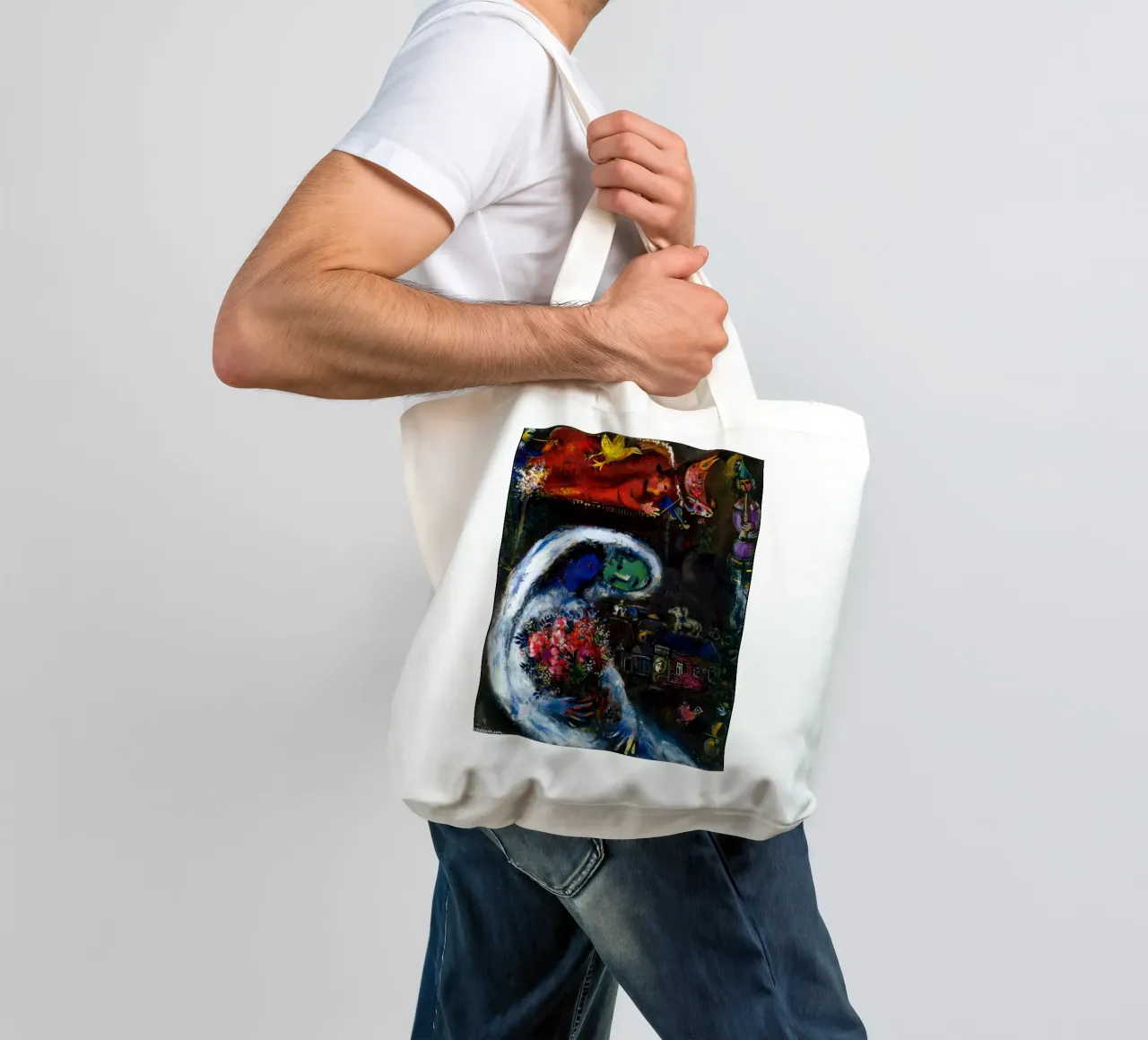 Sposa con volto blu marc chagall borsa in juta da MC Exhebition