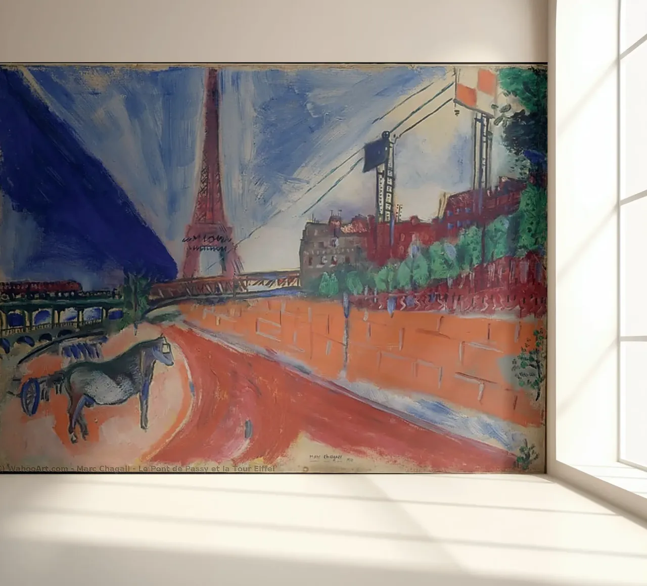 El puente Passy y la Torre Eiffel de Marc Chagall papel para pared de MC Exhebition
