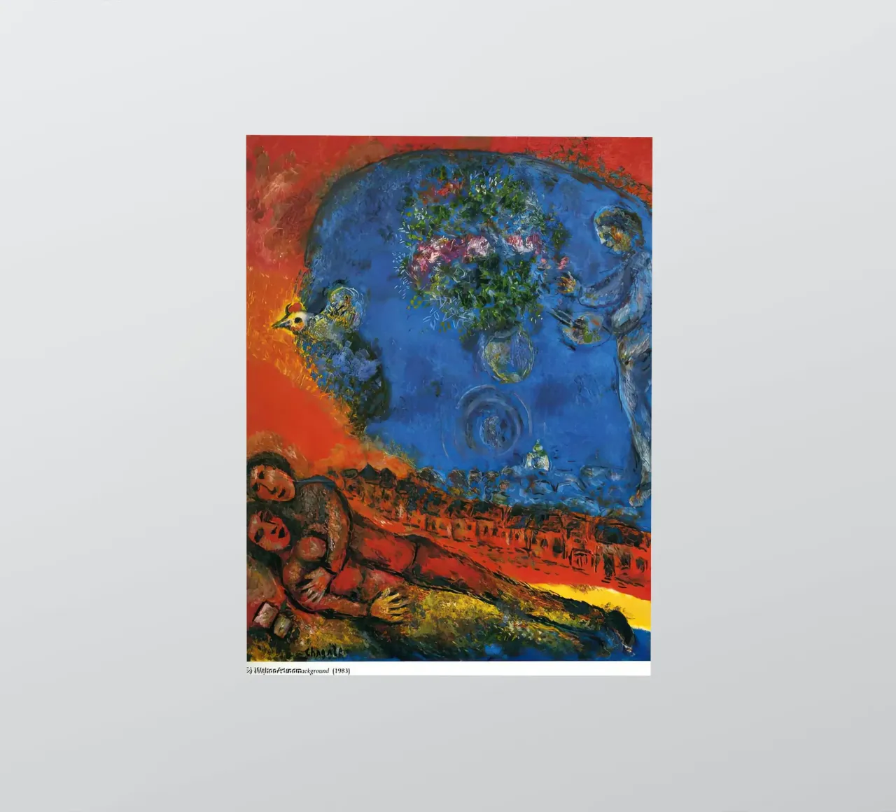 Couple on a Red Background marc chagall sticker by MC Exhebition