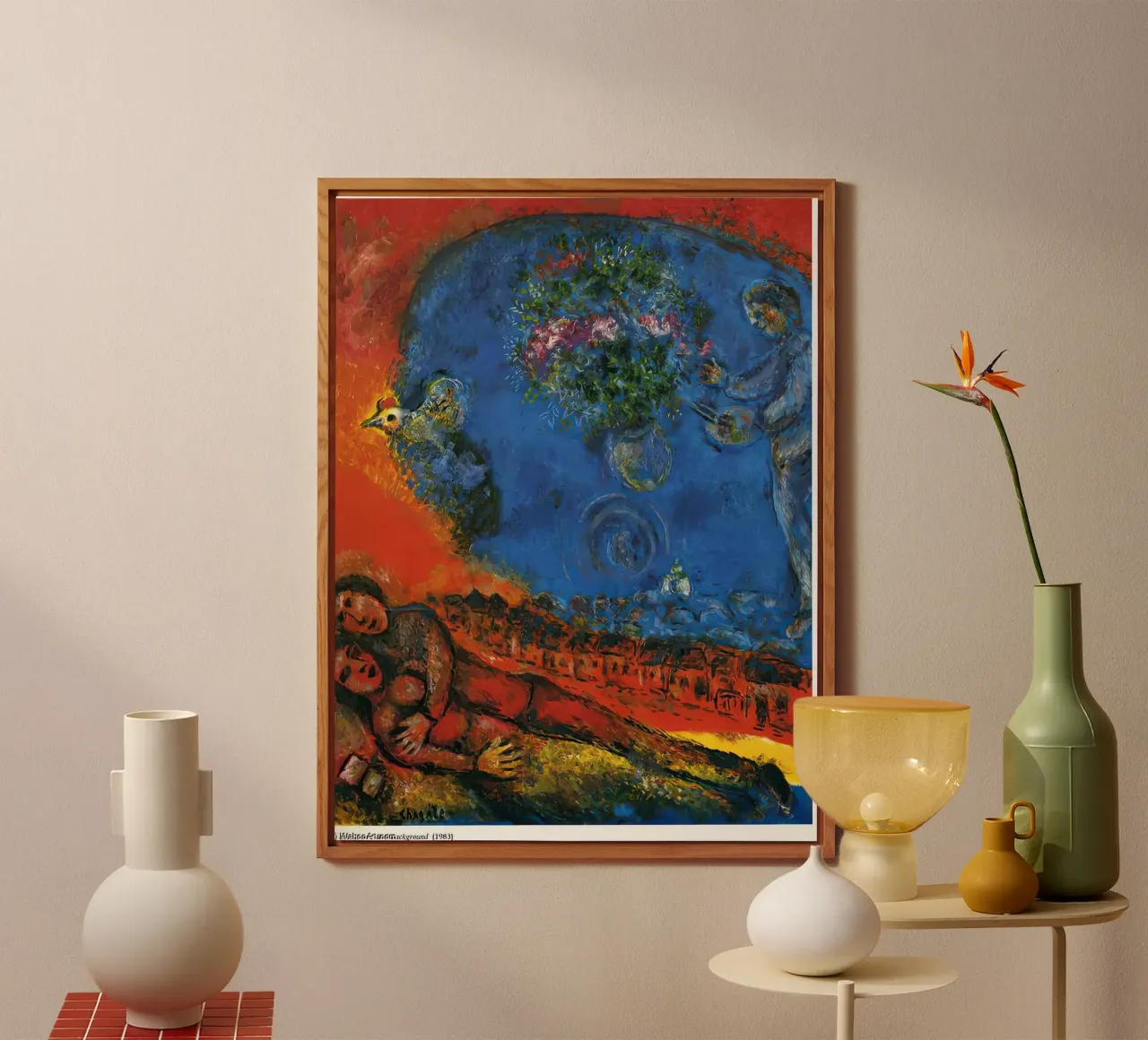 Coppia su sfondo rosso marc chagall alluminio dibond da MC Exhebition