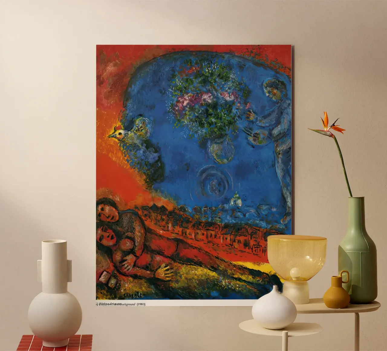 Coppia su sfondo rosso marc chagall alluminio dibond da MC Exhebition