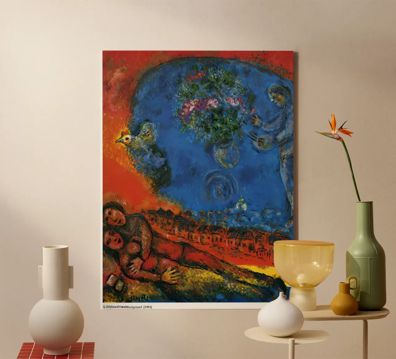 Couple on a Red Background marc chagall canvas by MC Exhebition