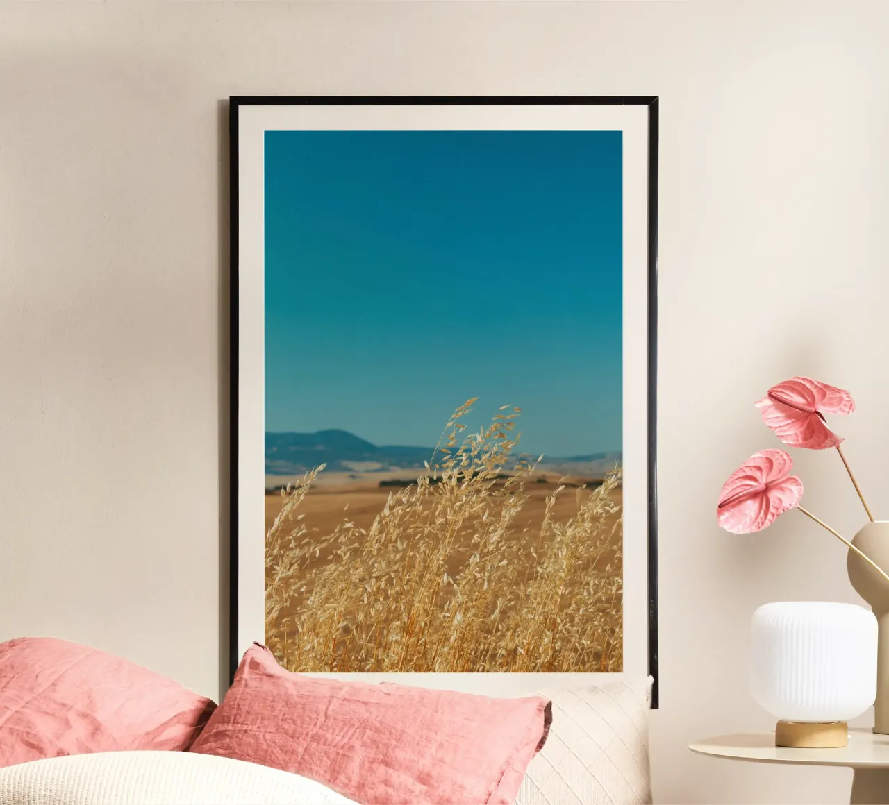 dry grass summer poster con telaio in alluminio da animal story home