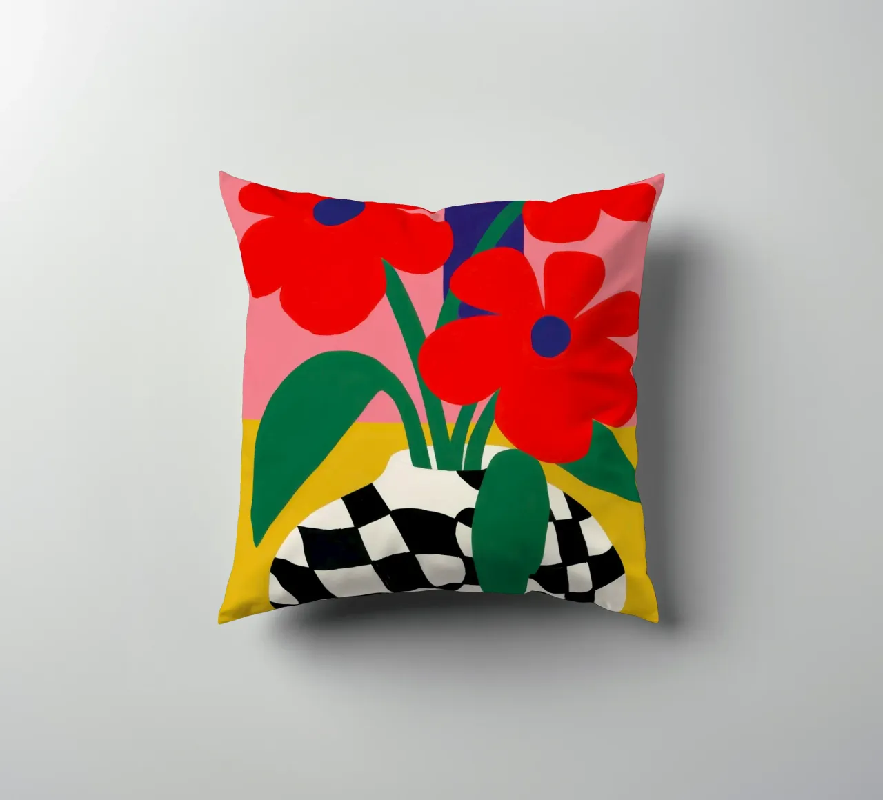 Fiore a scacchiera rosso cuscino da Solar Paint