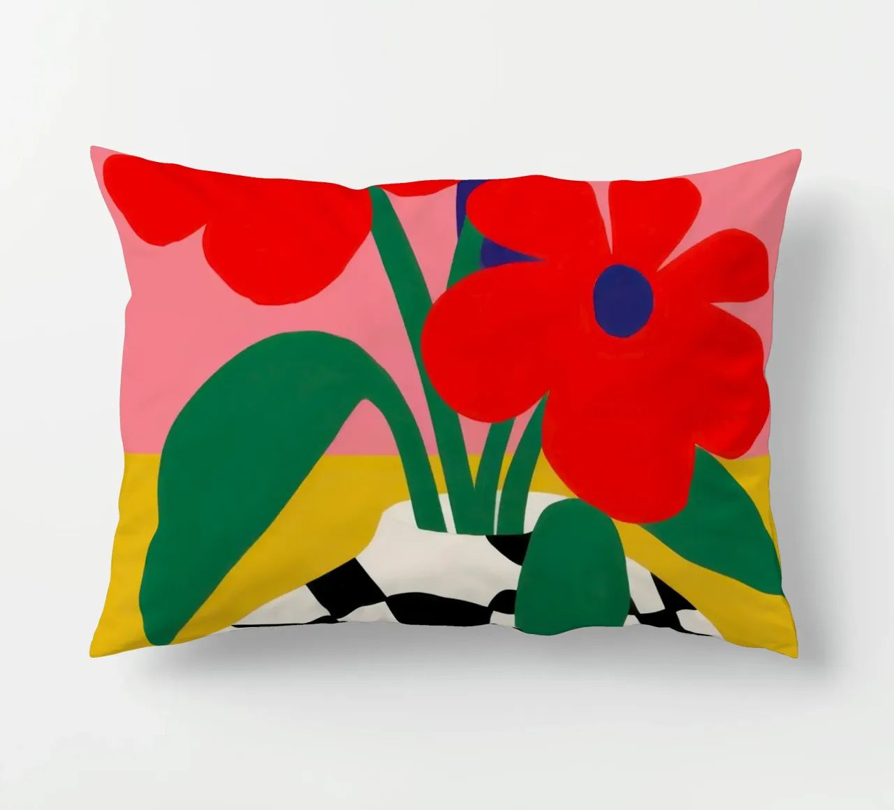 Fiore a scacchiera rosso cuscino da Solar Paint