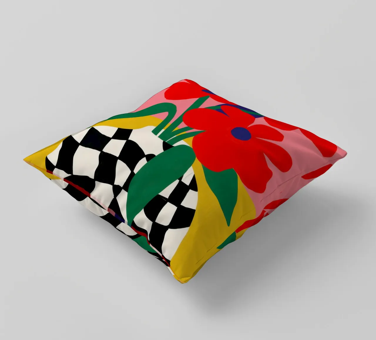 Fiore a scacchiera rosso cuscino da Solar Paint
