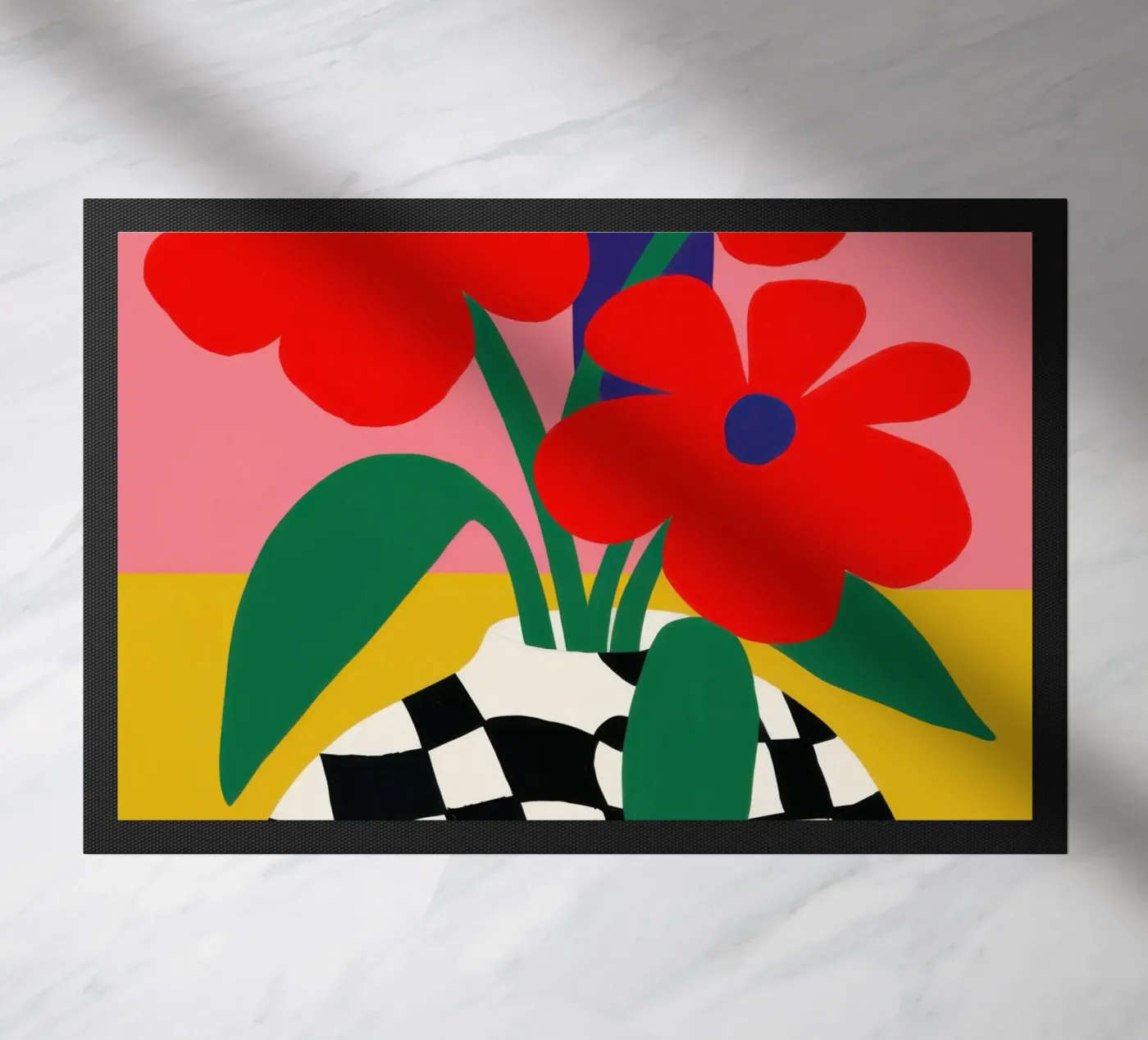 Checkerboard Bloom Red doormat by Solar Paint