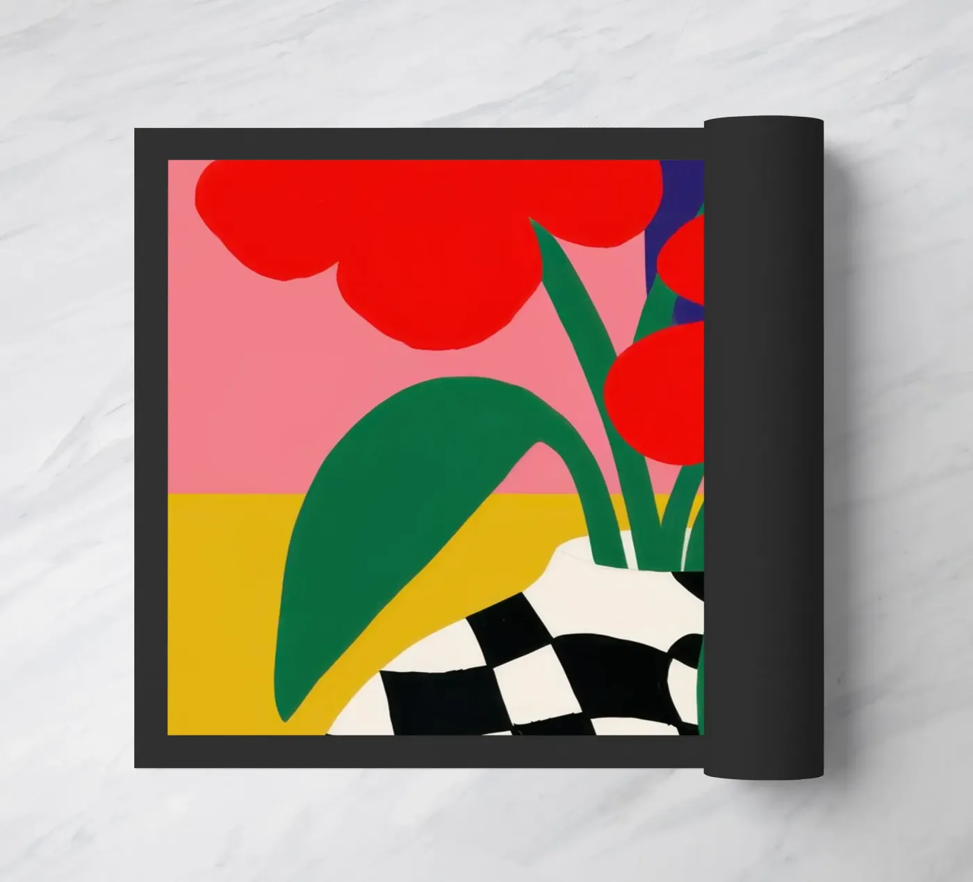 Checkerboard Bloom Red doormat by Solar Paint