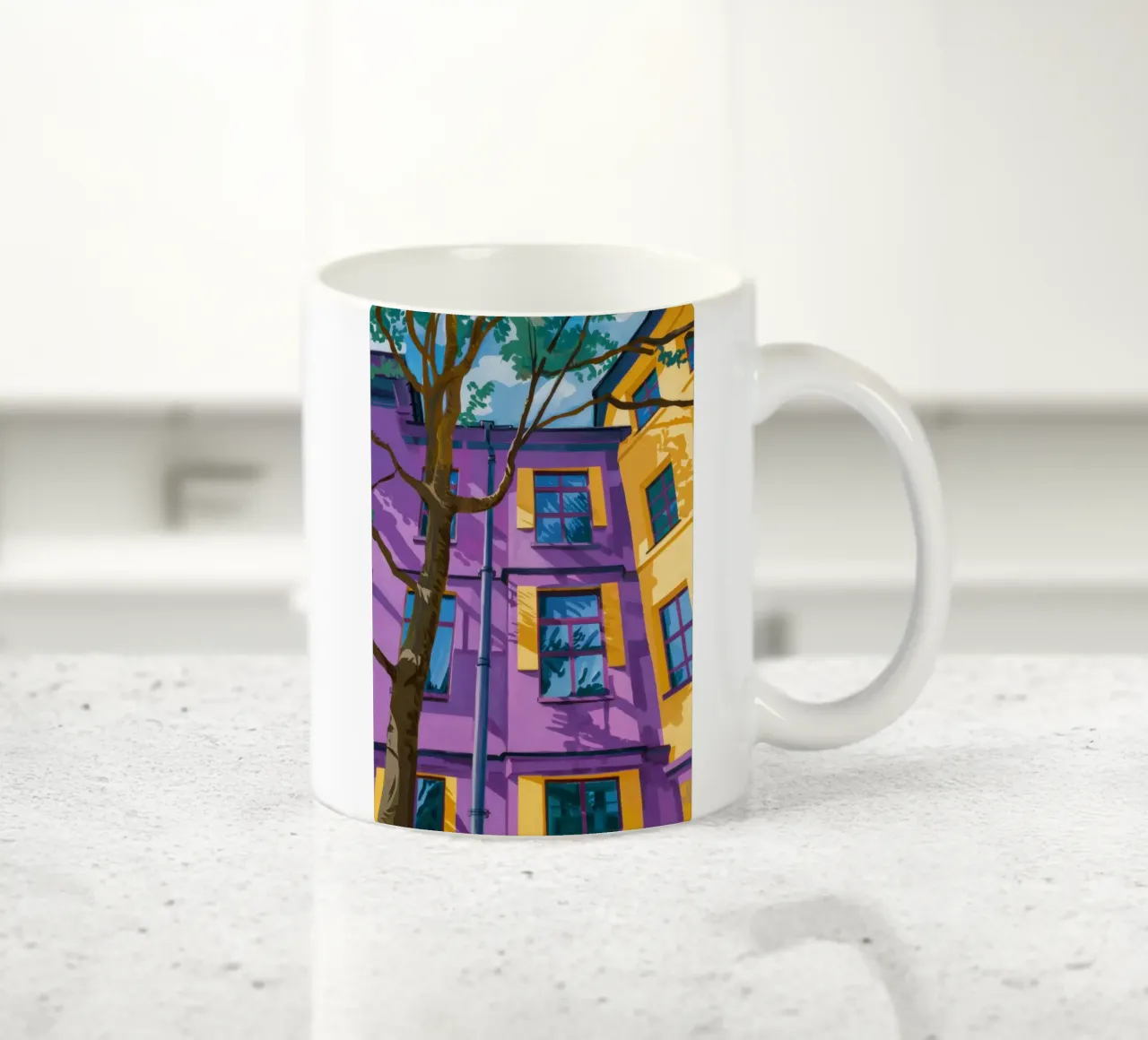 Psychedelic Urban Facade ceramic mug by Prism Ritual