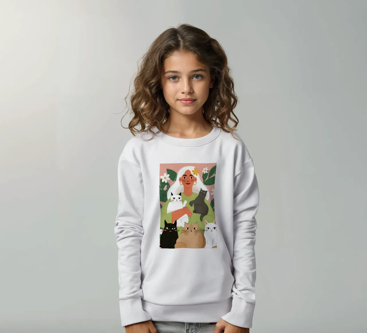 The Joyful Cat Lady kids sweatshirt by Veil Maya