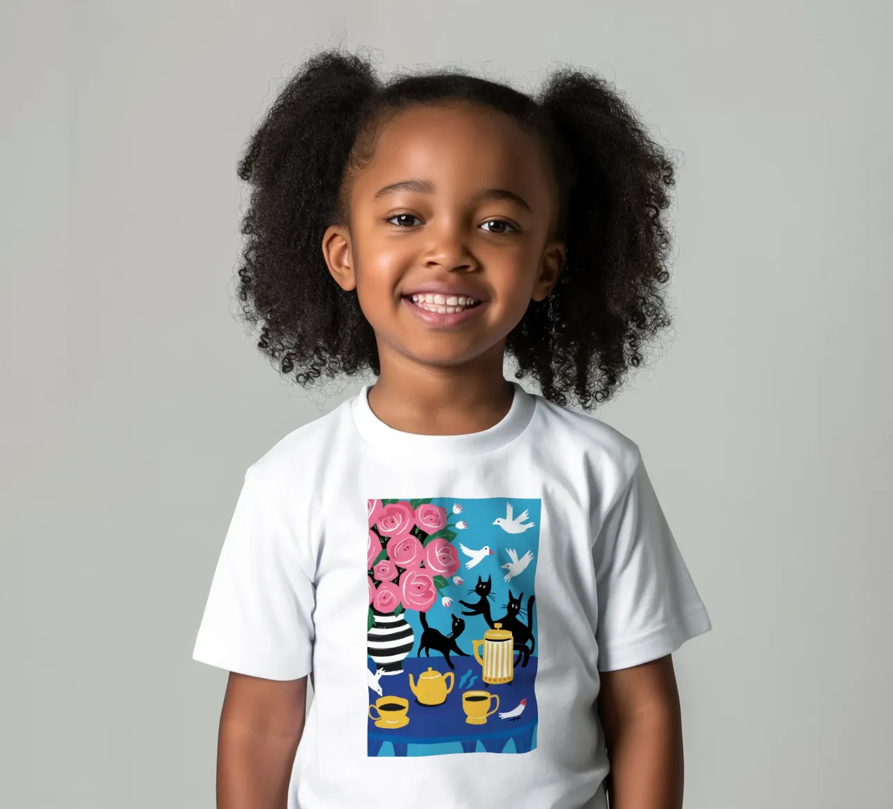 Theetijd met duiven kinder t-shirt van Veil Maya