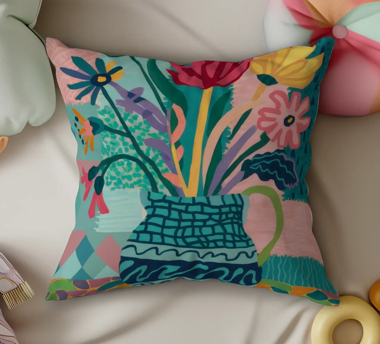 Bouquet di vasi intricati cuscino da Frosh Pallete