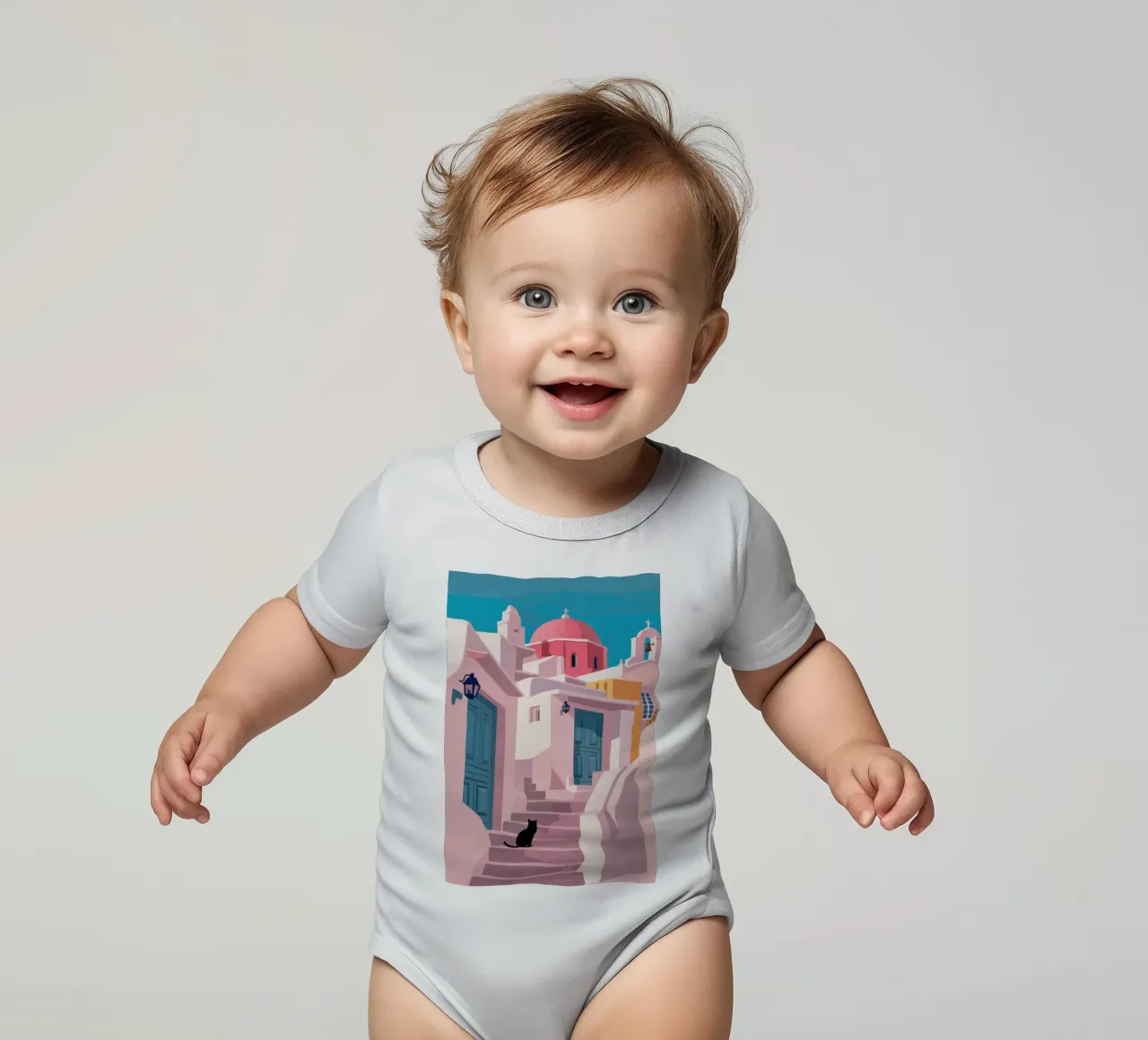 Santorini Cat Path body neonato maniche corte da Veil Maya