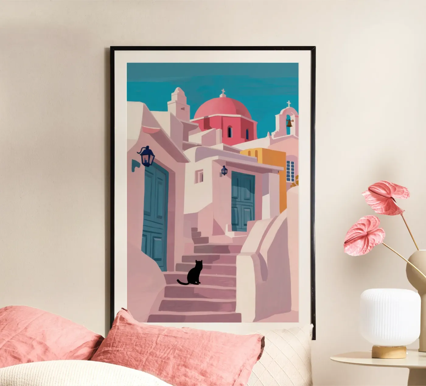 Santorini Cat Path poster by Veil Maya