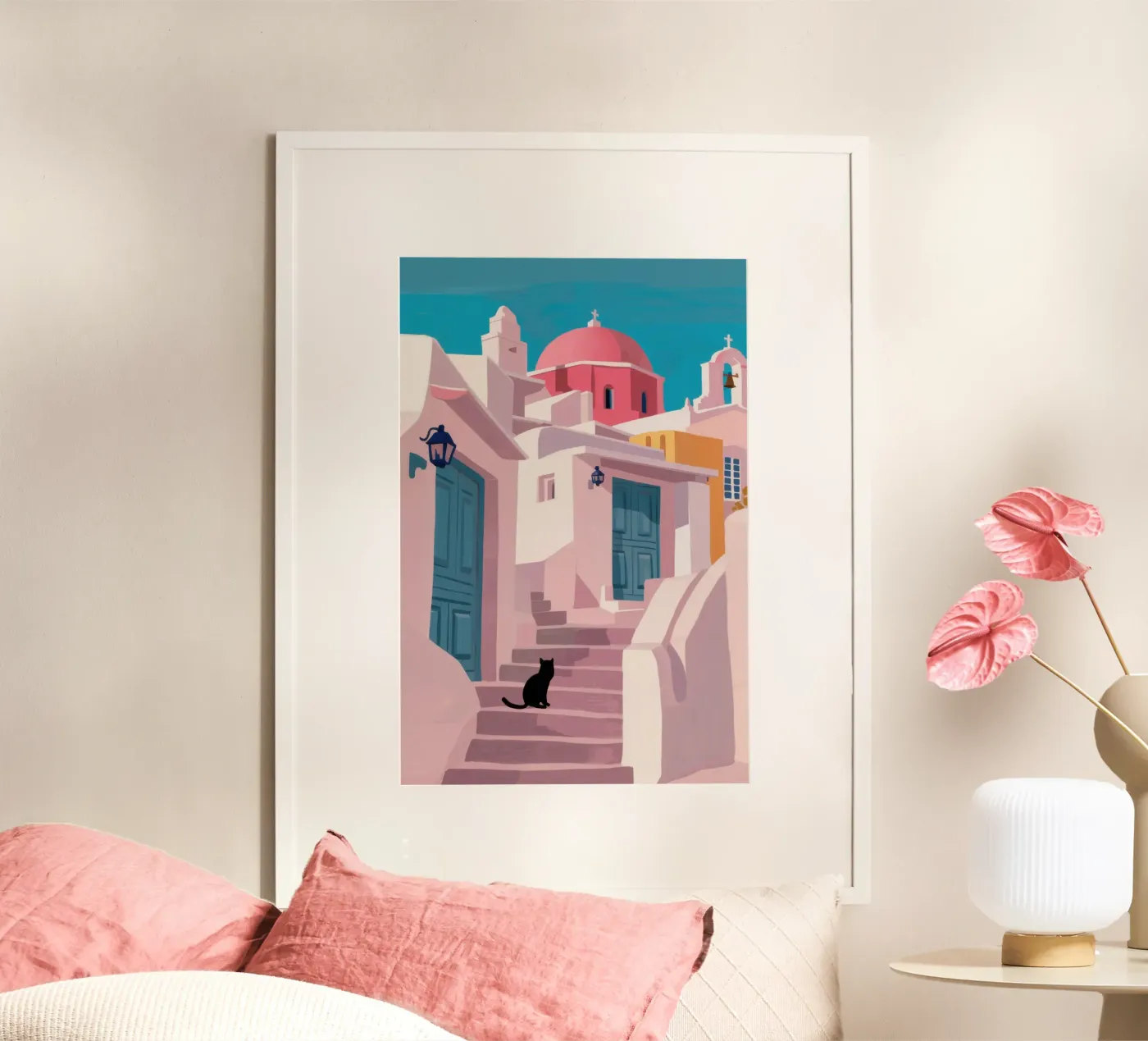 Santorini Cat Path poster by Veil Maya