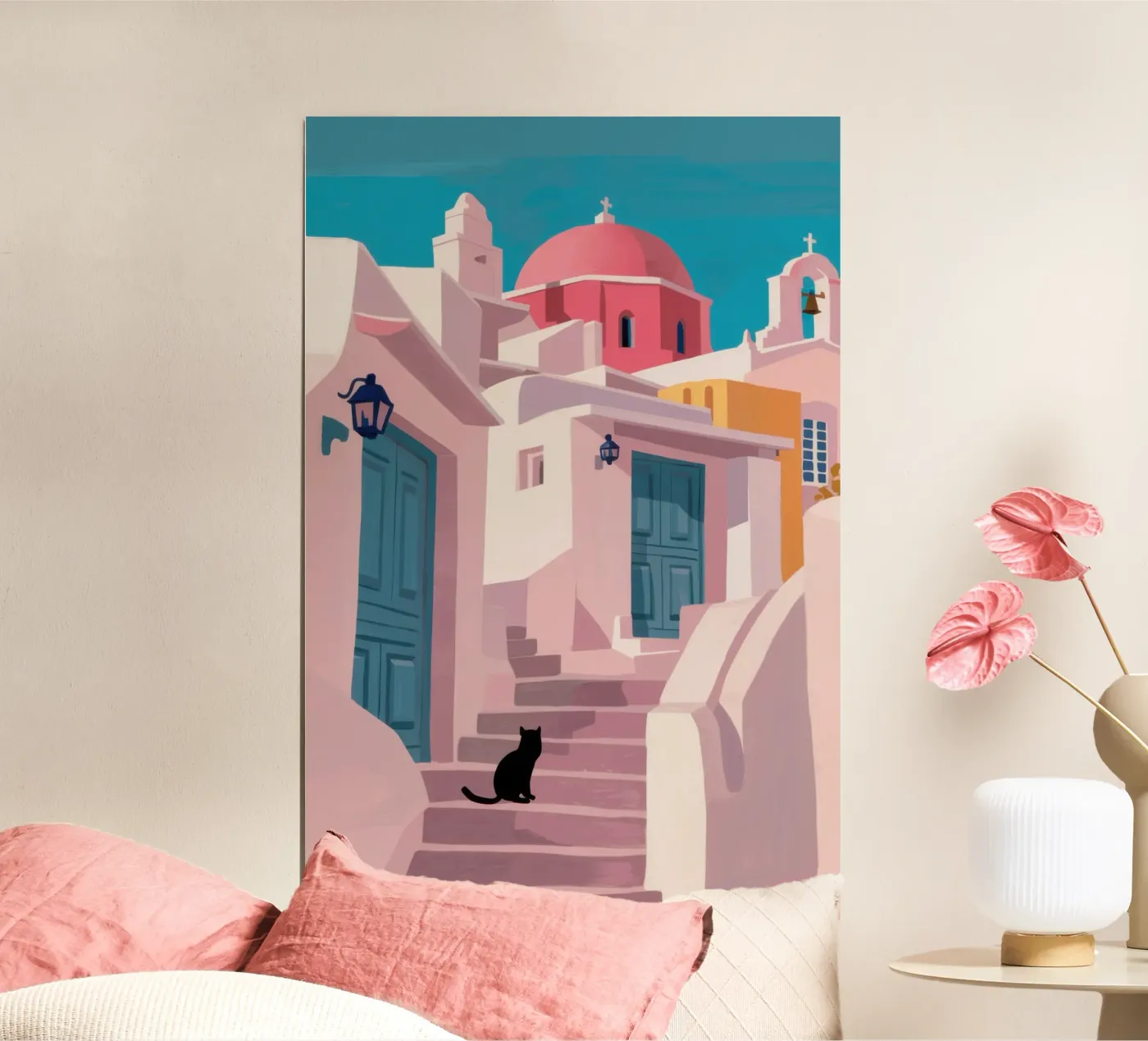Santorini Cat Path poster by Veil Maya