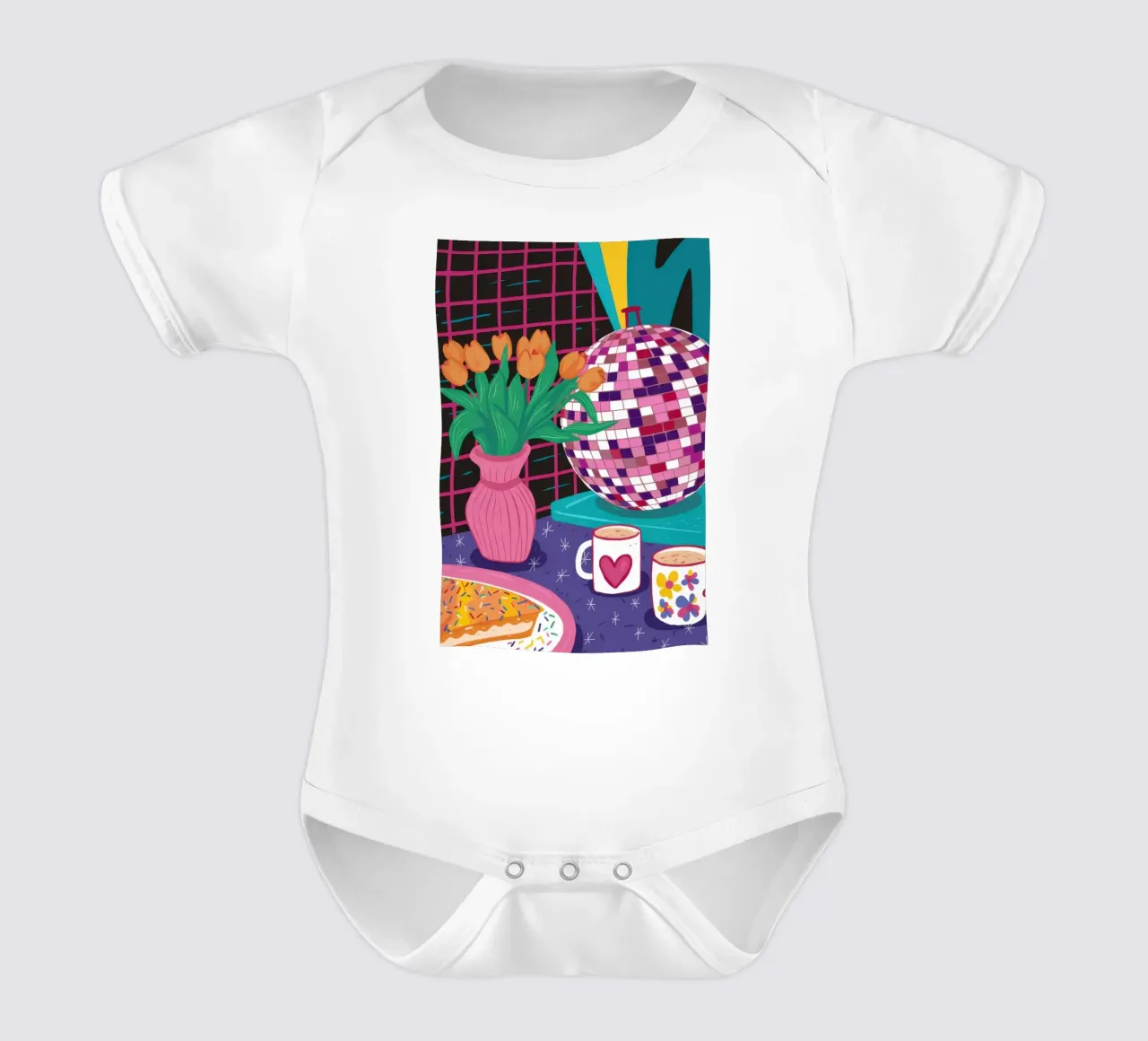 Checkered Tea Time short-sleeve baby romper by Prism Ritual