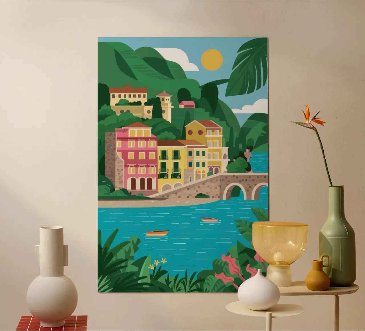 Sogni del villaggio costiero poster con telaio in legno da Bring Haven