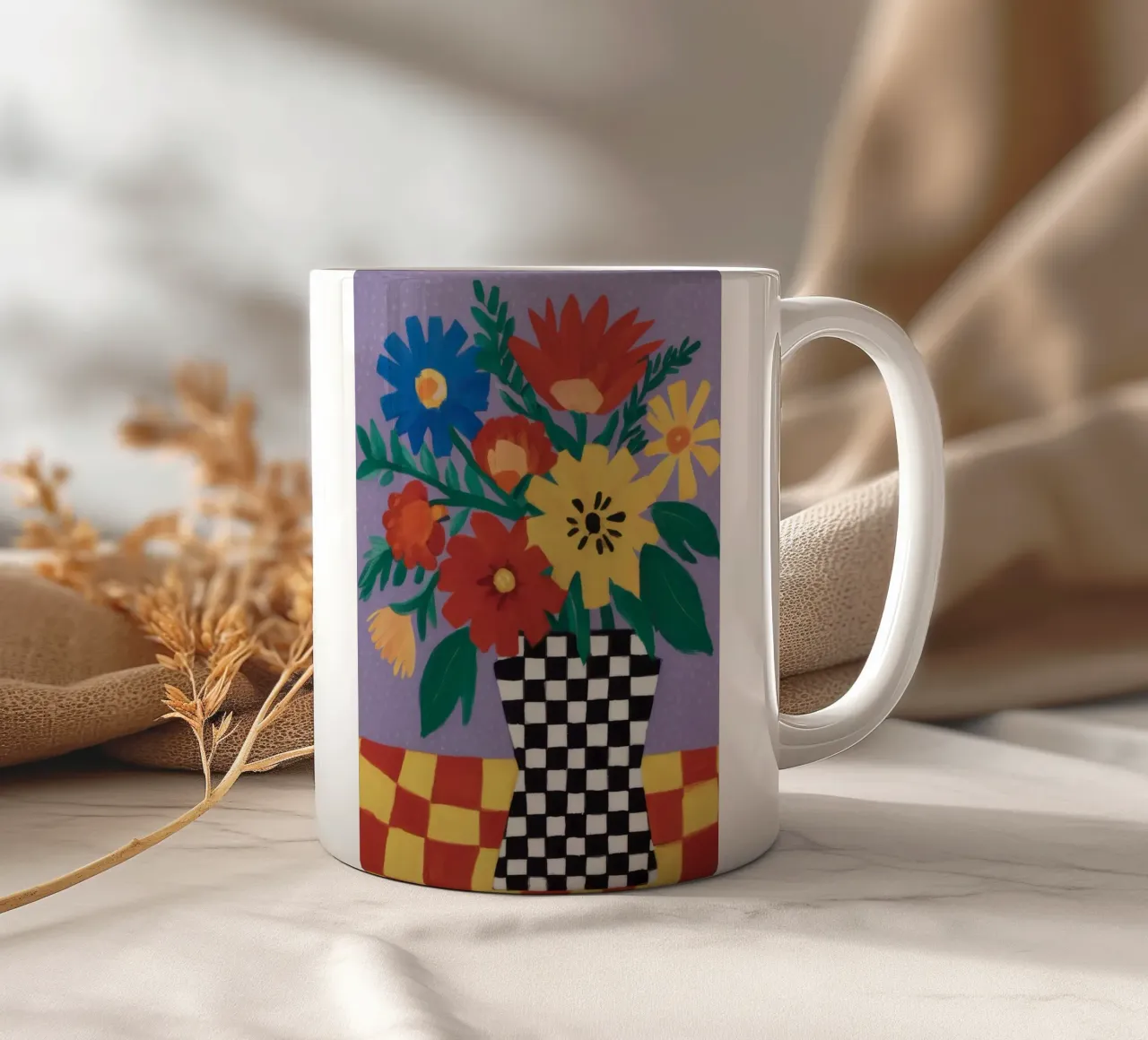 Gioia floreale a scacchiera tazza in ceramica da Frosh Pallete