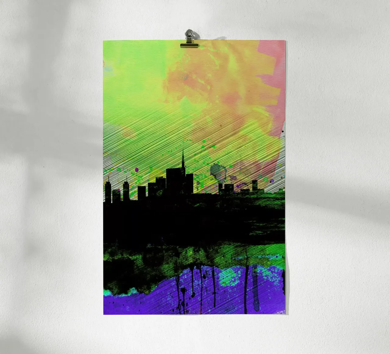 Milan Watercolor Skyline 2 poster con telaio in plastica da Naxart
